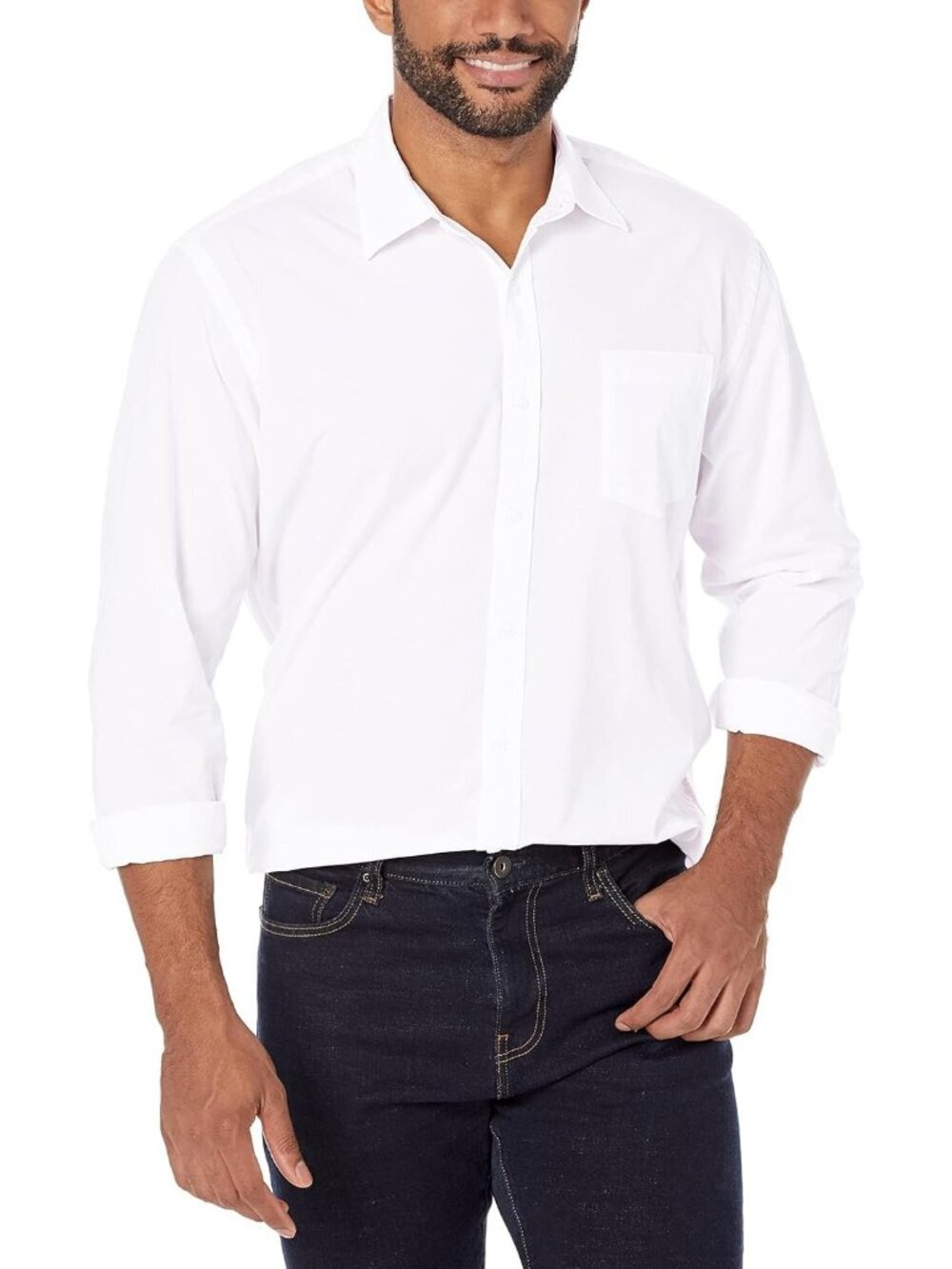 Men's White 100% Cotton Imported Long-Sleeve Casual Poplin Shirt